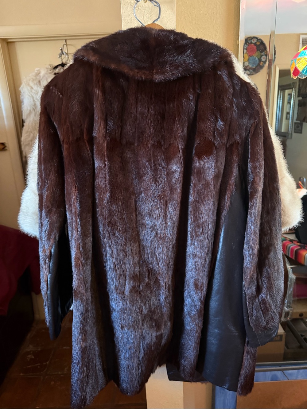 Dark Chocolate Leather & Mink Fur Coat - Picture 5 of 5
